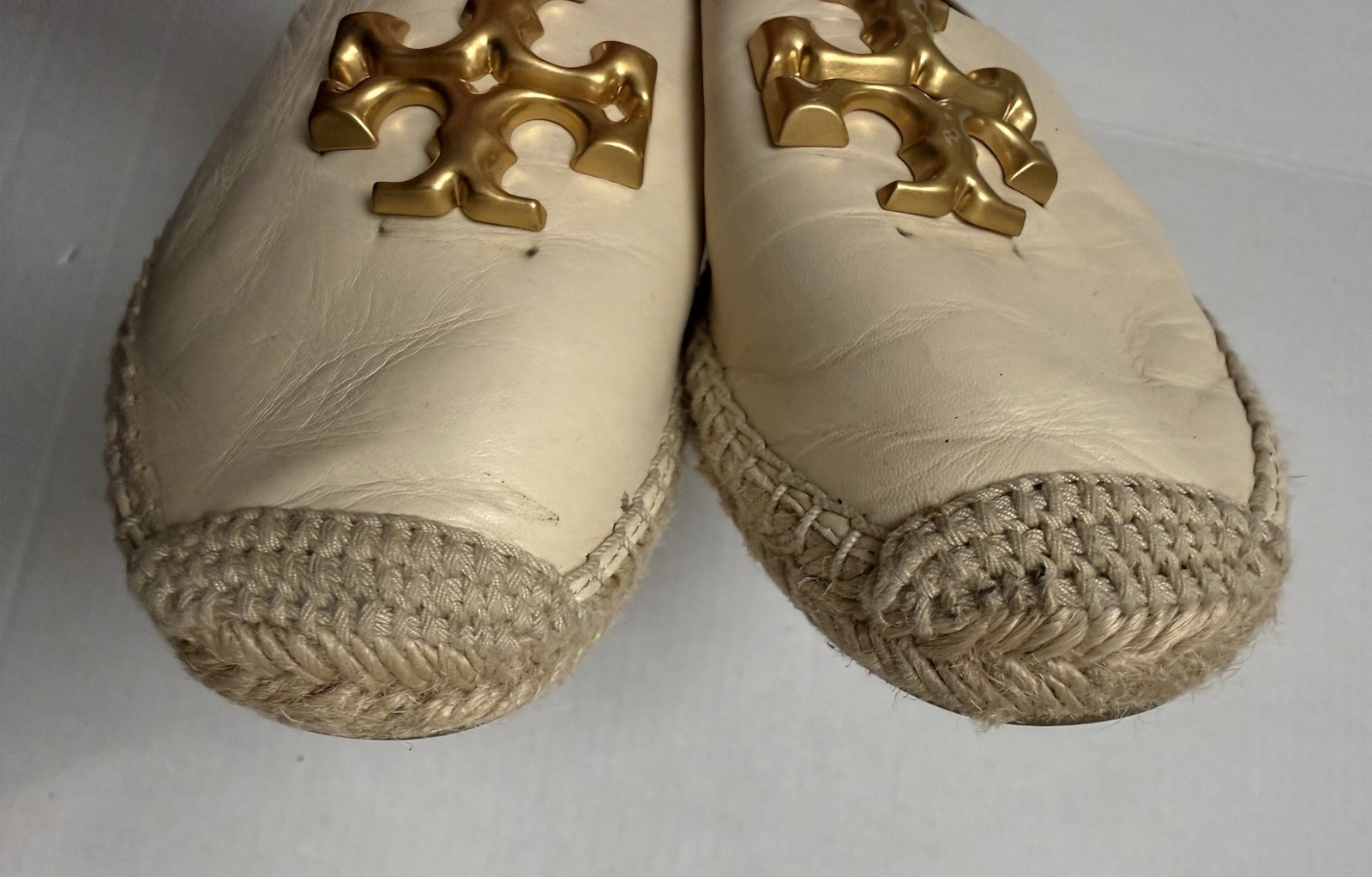 Tory Burch 7 M Eleanor Espadrilles Leather Flats Cream Preowned – Some Wear