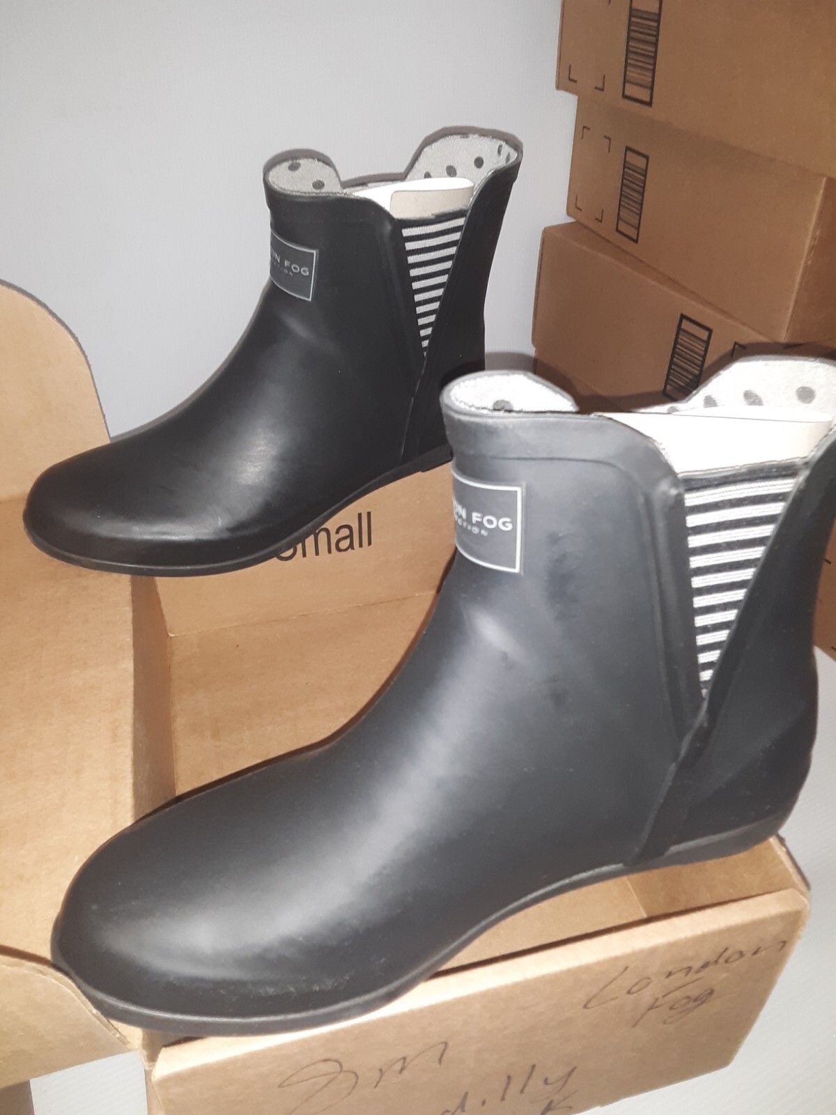 London Fog Piccadilly Rain Boots, Women’s Sz 8M,tunie black solid MSRP $50,#137