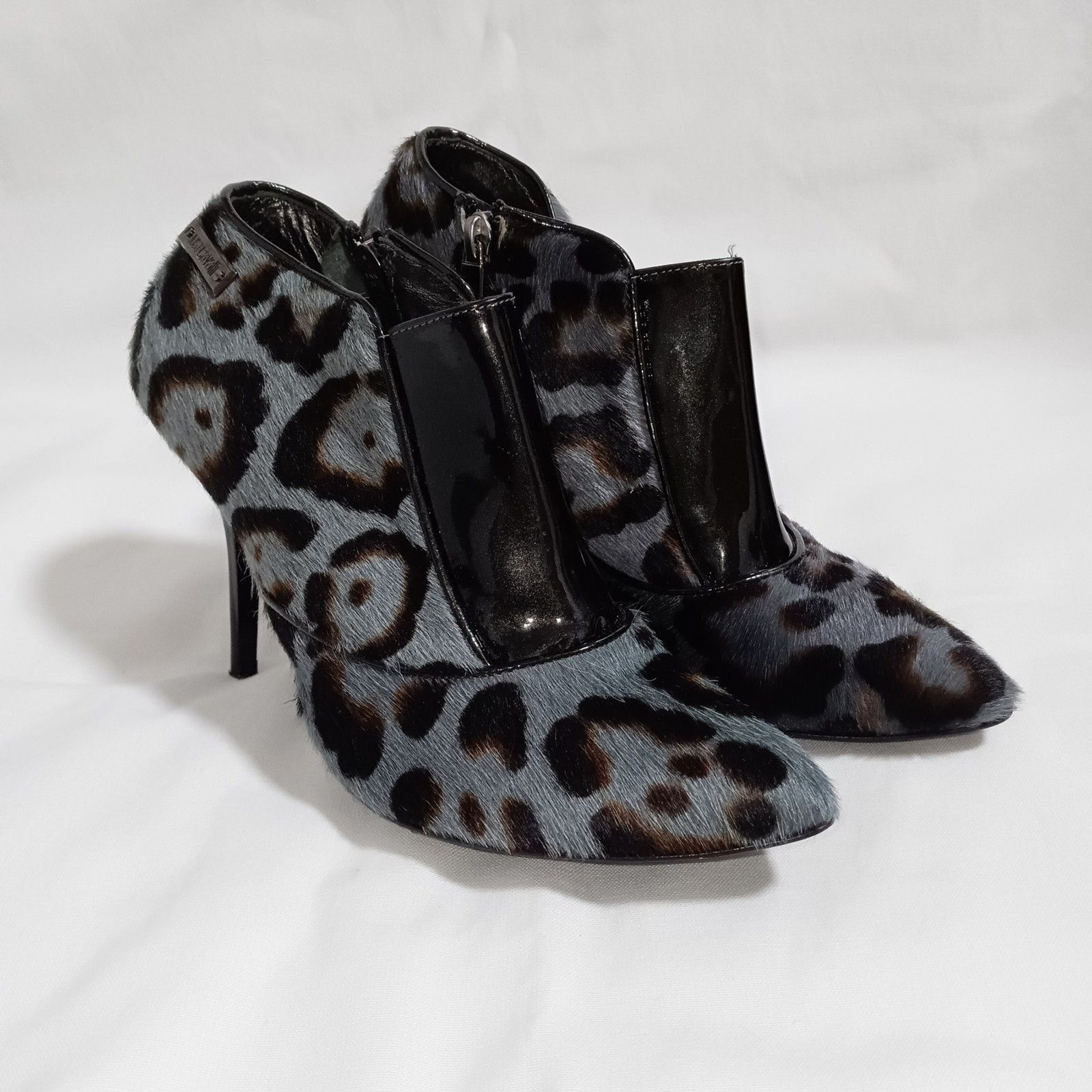 Just Cavalli Leopard Print Blue Cowhide Ankle Boots Womens EU 37/ US 6.5-7 Y2K