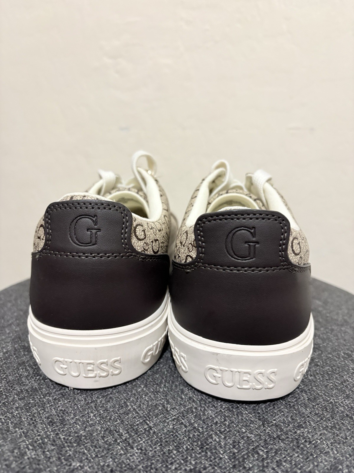 GUESS Logo Monogram Lace-Up Sneakers Beige/Black/White women’s US 11 M