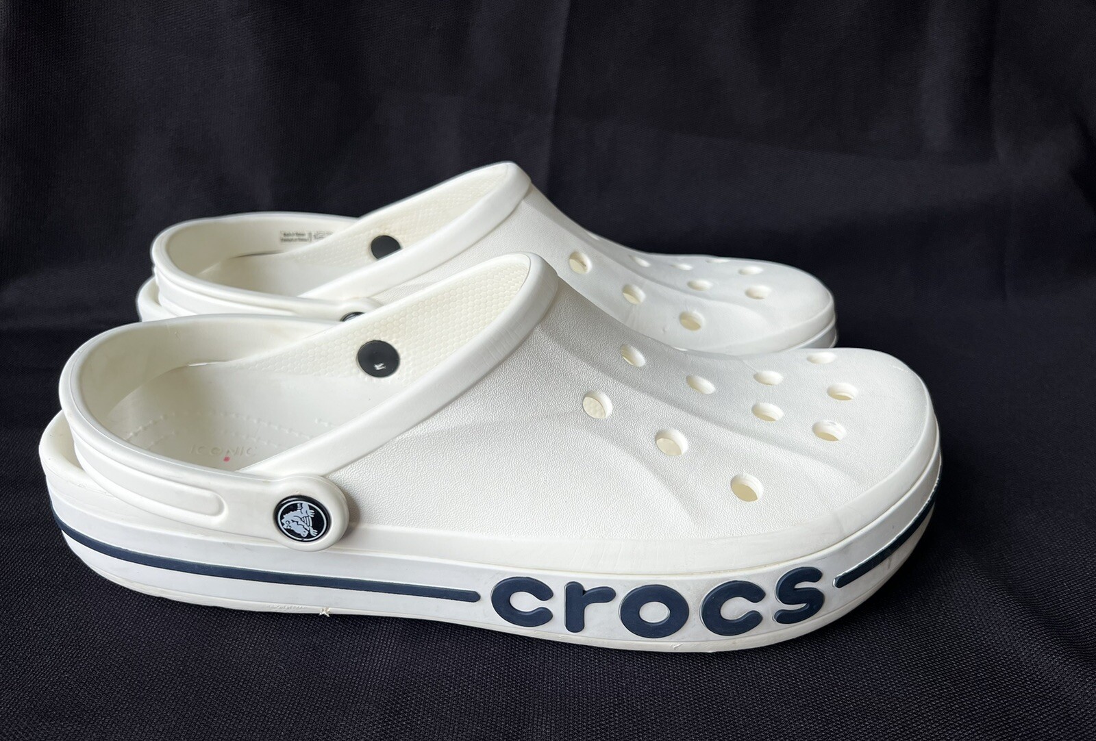 Crocs Bayaband Clog White Navy Logo 205089-126 Men’s Size 13 EUC Fast Shipping