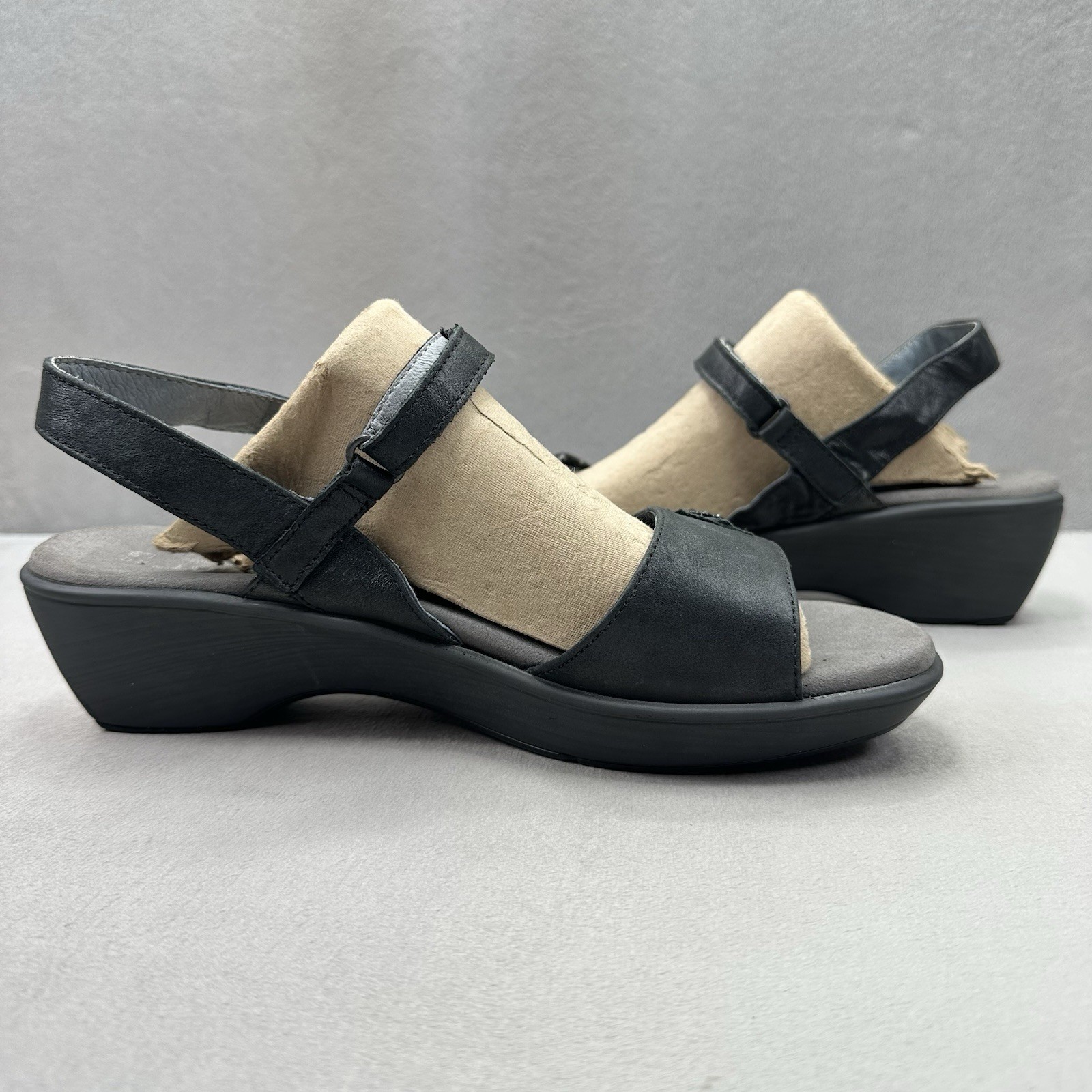 NAOT Reserve Womens Size 9 (EU 40) Wedge Sandals Black Leather Rhinestone Jewel