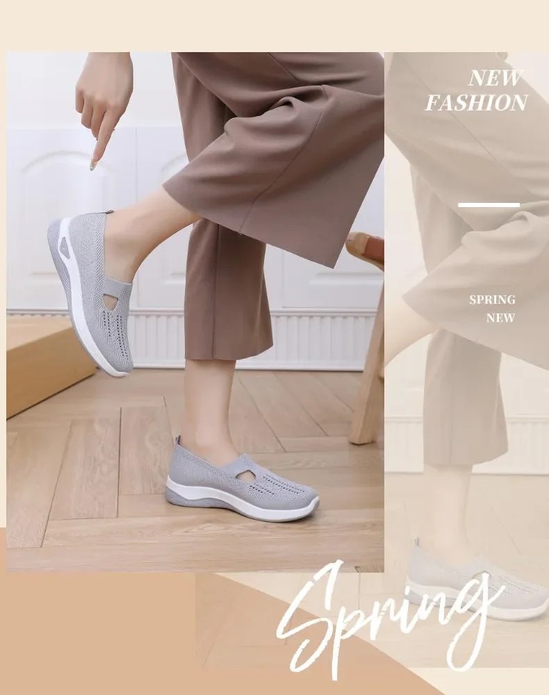 Women Mesh Flats Shoes Breathable Slip On Walking Sneakers Soft Non Slip Casual✨