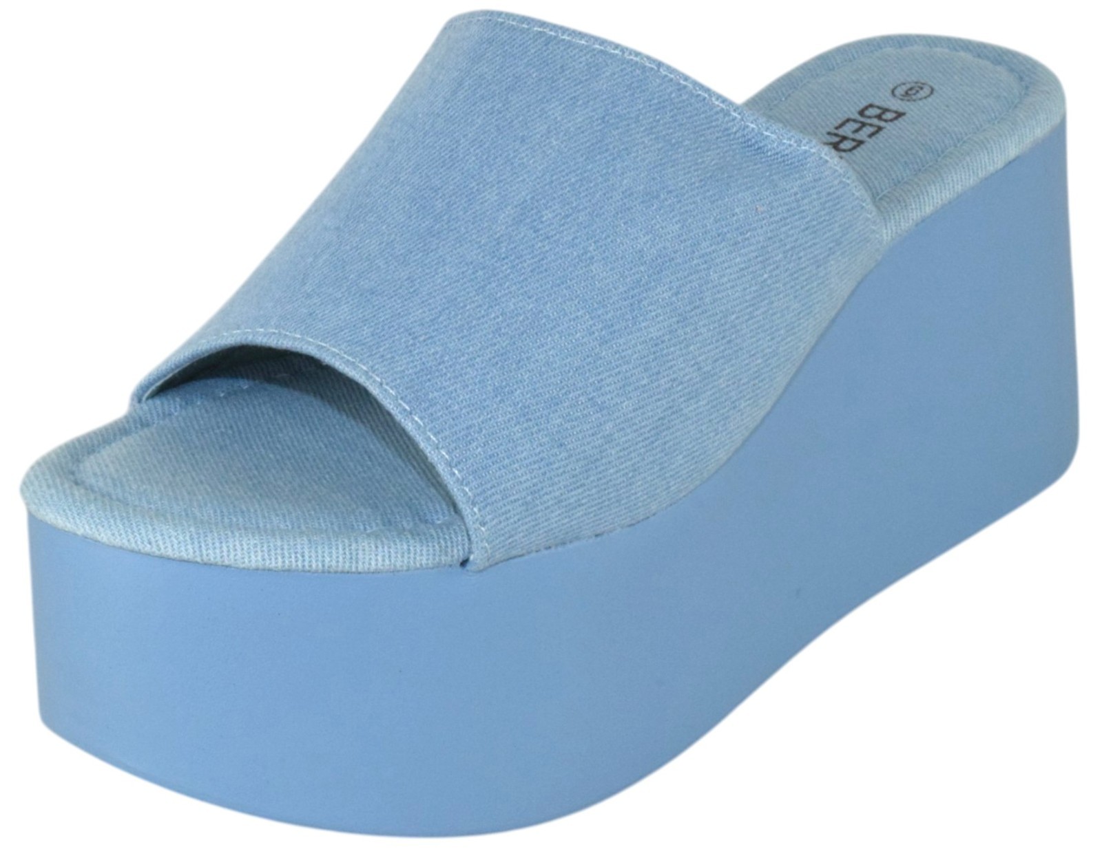 Berness Women Platform Wedge Slide Sandals SlipOn Flatform Mule FLORA Blue Denim