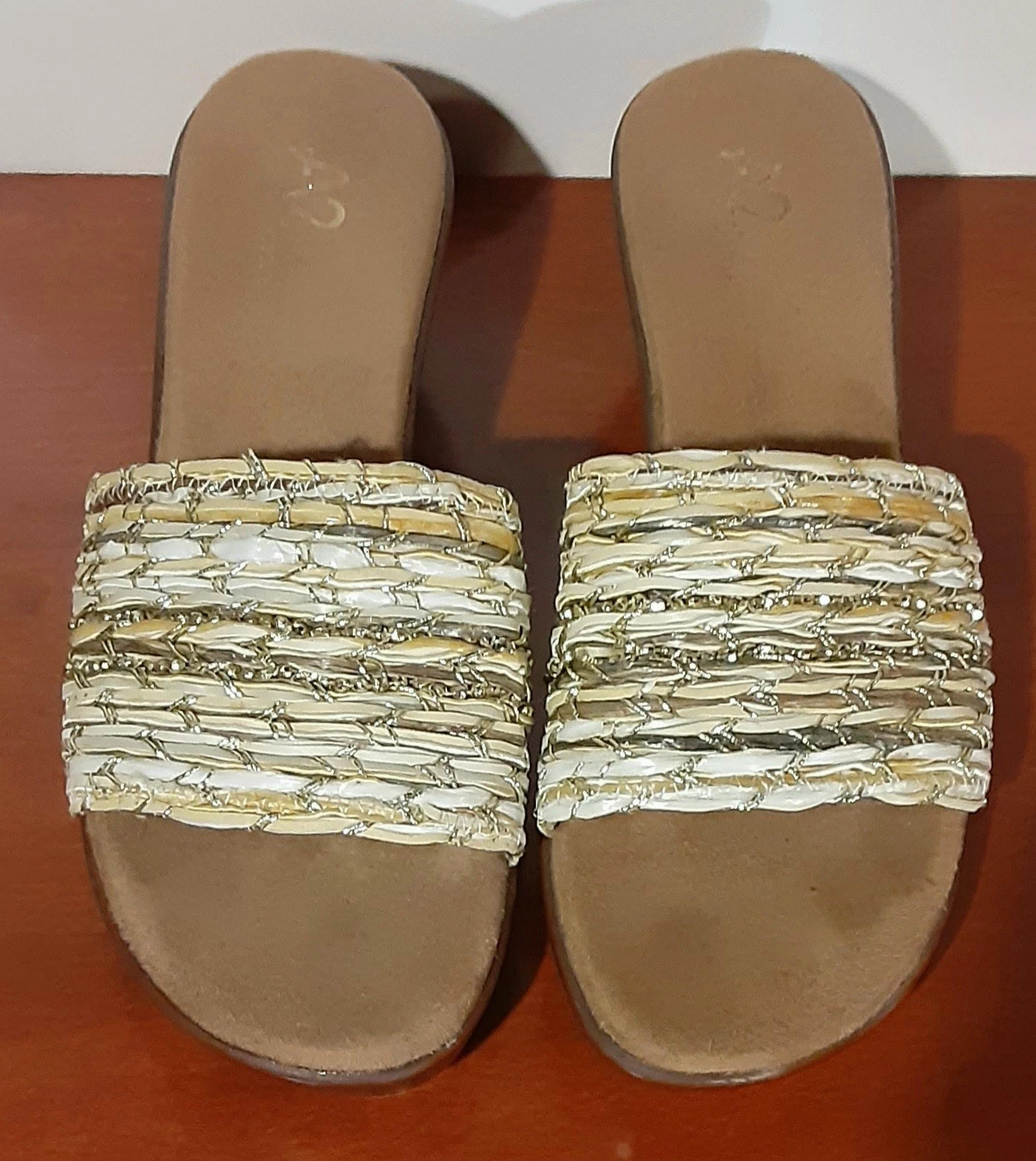 A2 By Aerosoles Say Yes Woven Casual Wedge Heel Gold Multicolor Sandal Size 8.5M