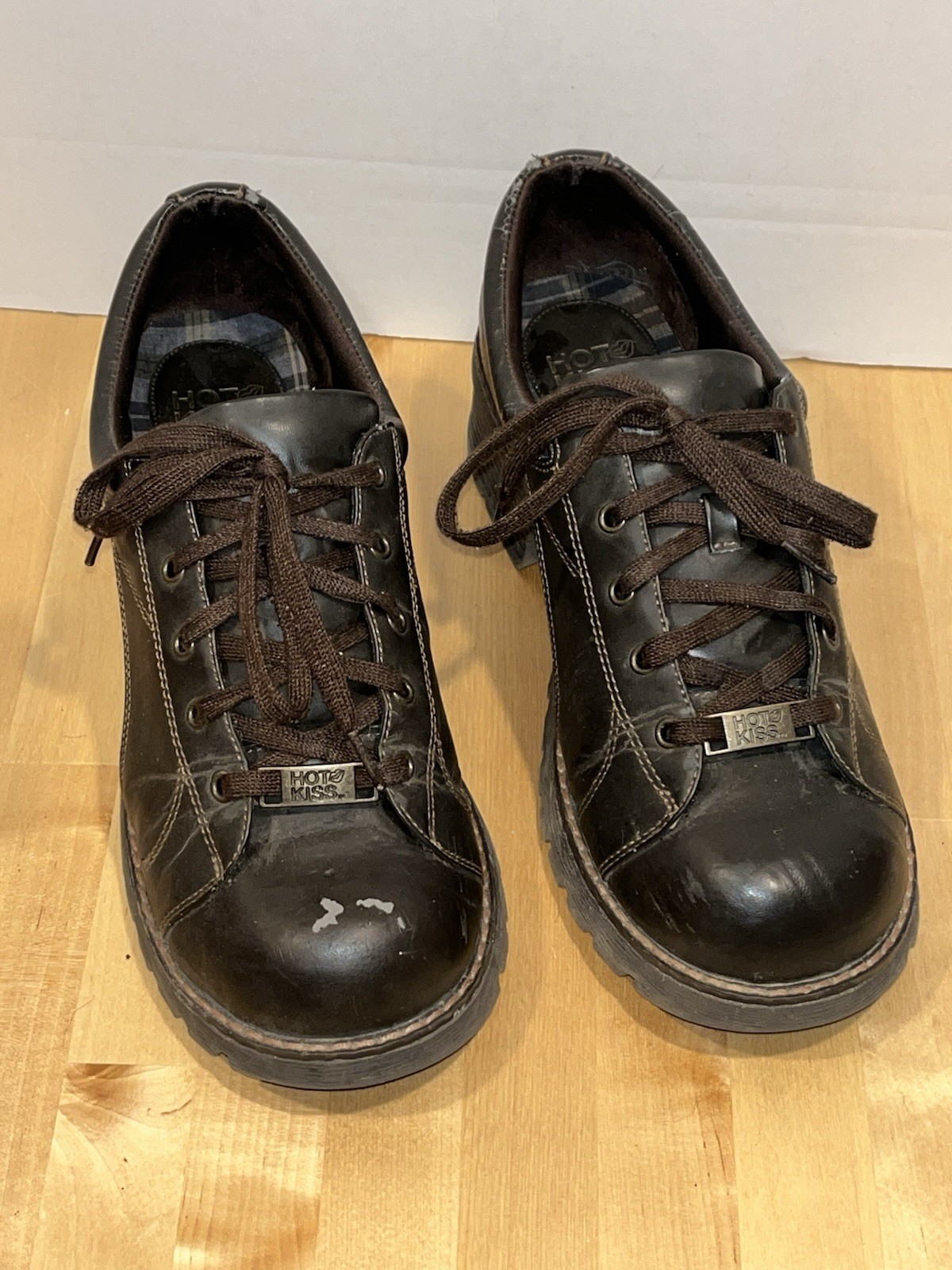 Vtg Y2K Hot Kiss Platform Chunky Brown Leather Oxfords Punk Grunge Lace-up ALT