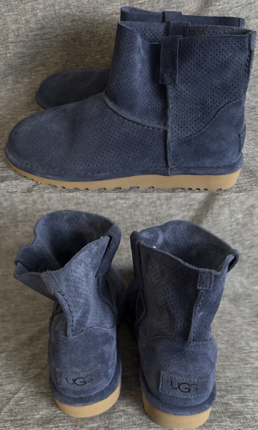UGG Blue Suede Unlined Mini Perforated Winter/Spring Ankle Boots Size 8