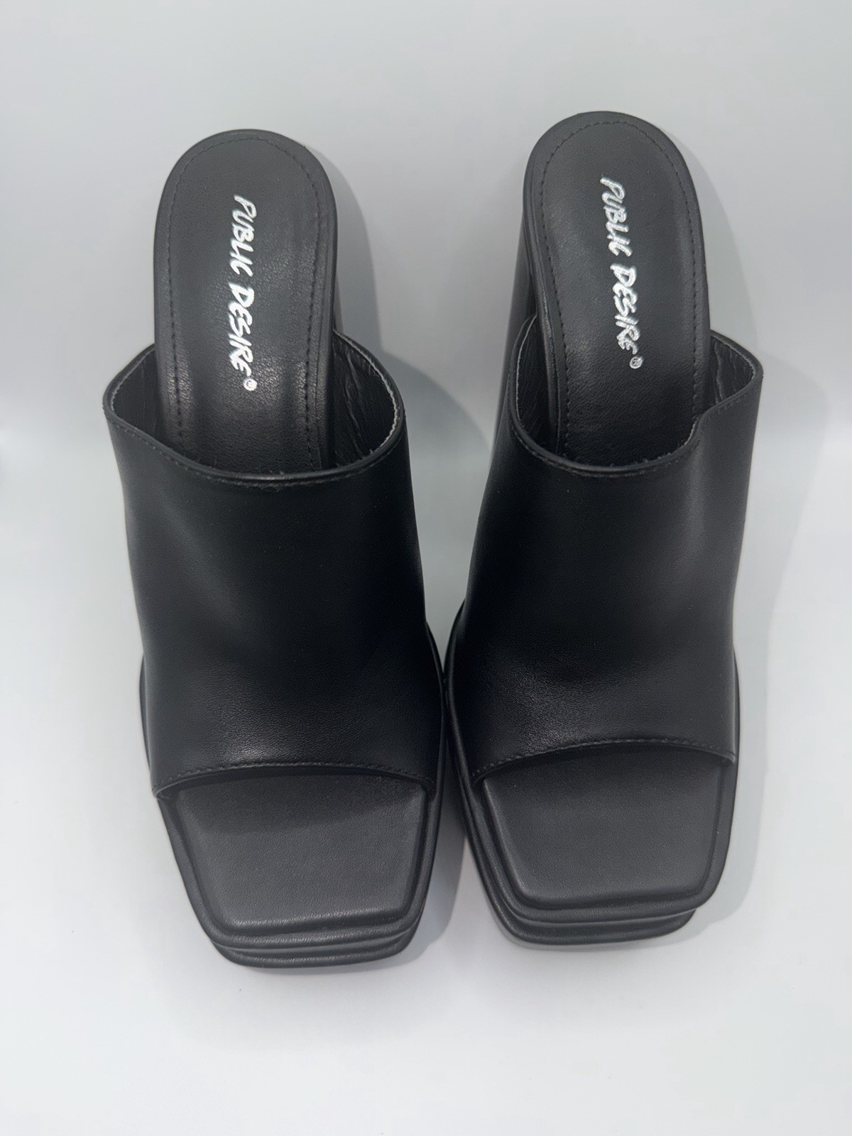 Public Desire Black Chunky Platform Mule Heels Size 5