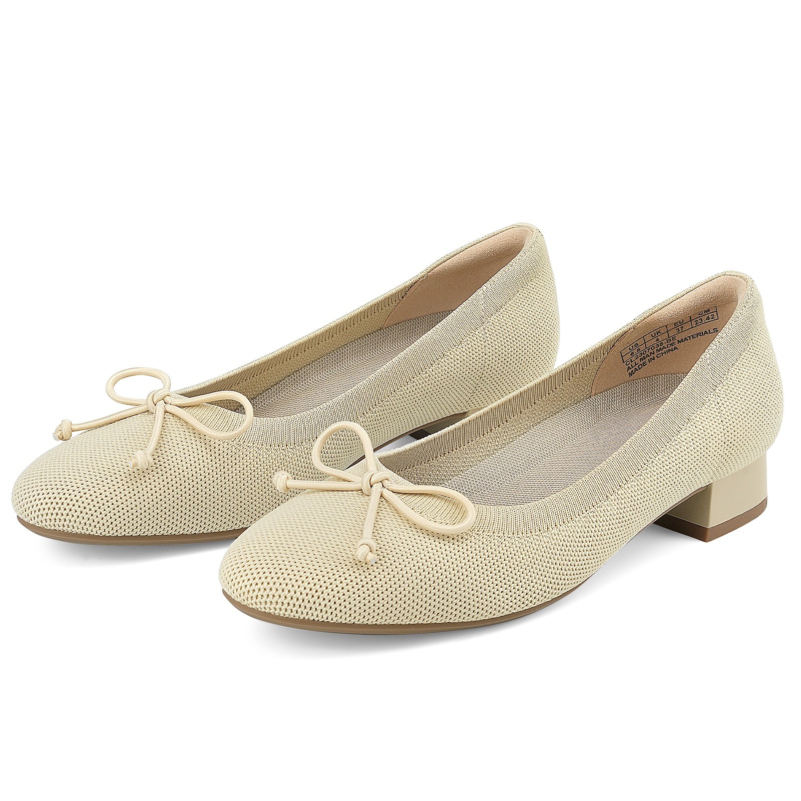 Women Chunky Pumps Low Block Heels Bow Knit Comfortable Office Dress Shoes