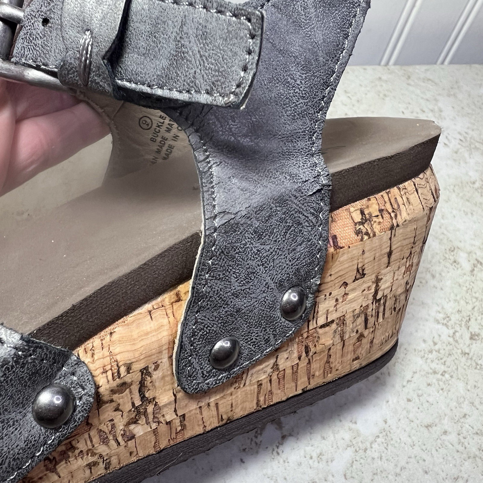 Corkys Metallic Silver Studded Platform Cork Wedge Sandal 9 Comfortable Edgy