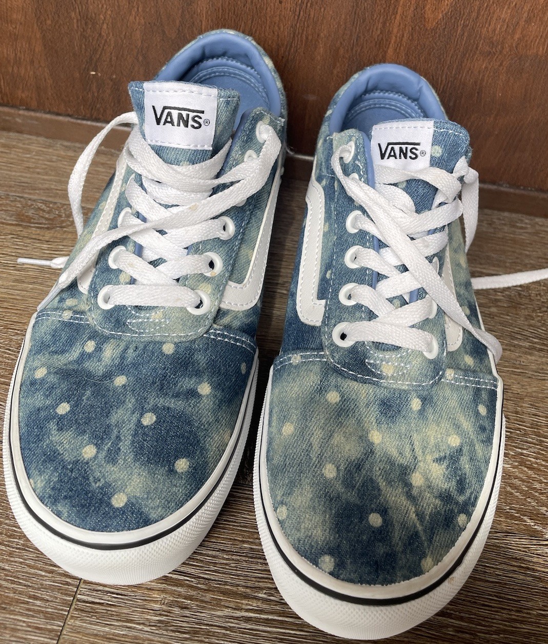 Vans Womens Old Skool Blue Denim Polka Dot Sneakers Size 8.5 Platform Shoe Clean