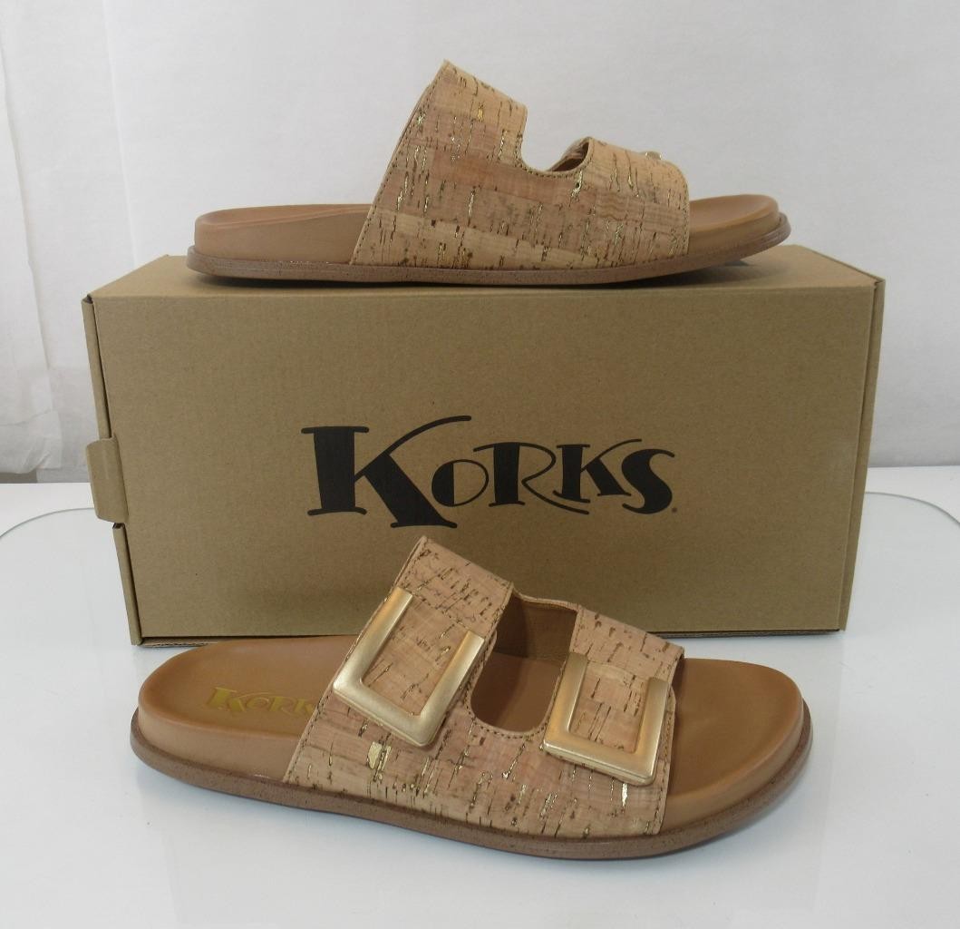 Korks Size 7 Aurianna Adjustable Double Straps Slide Footbed Sandal Natural Cork