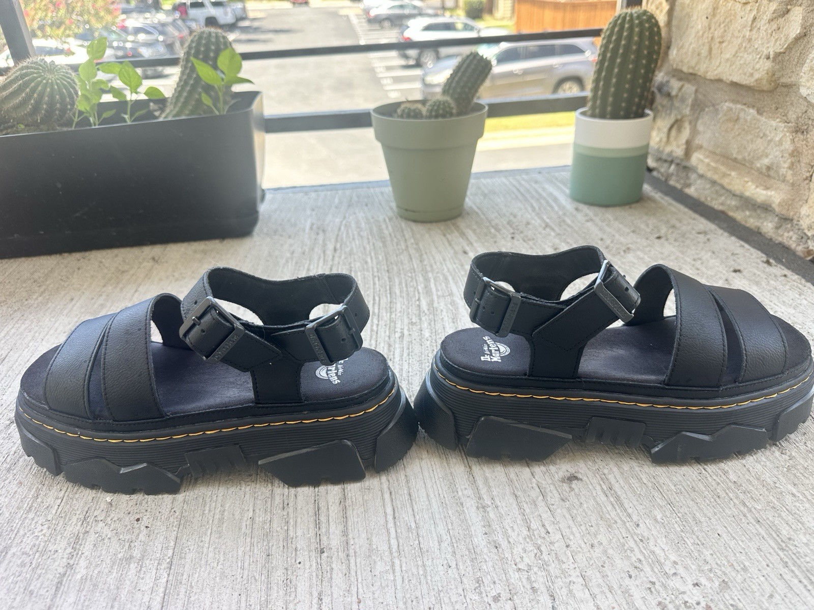 Dr. Martens Mattison 2 Strap Platform Sandals Black Leather Women’s Used