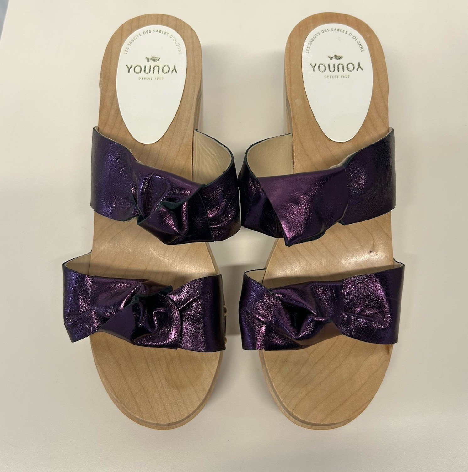 Sabot Youyou Leather Ynoui Metallic Purple Studded Mules Clogs Womens 41/US 10