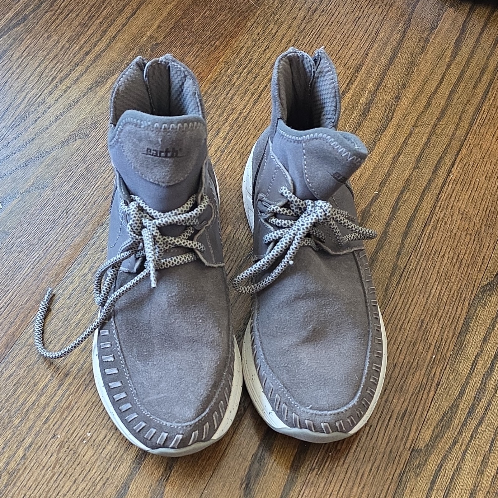 Earth Jaunt Charcoal Grey Suede Ankle Bootie Lace Up Zip Comfort Women’s 8.5