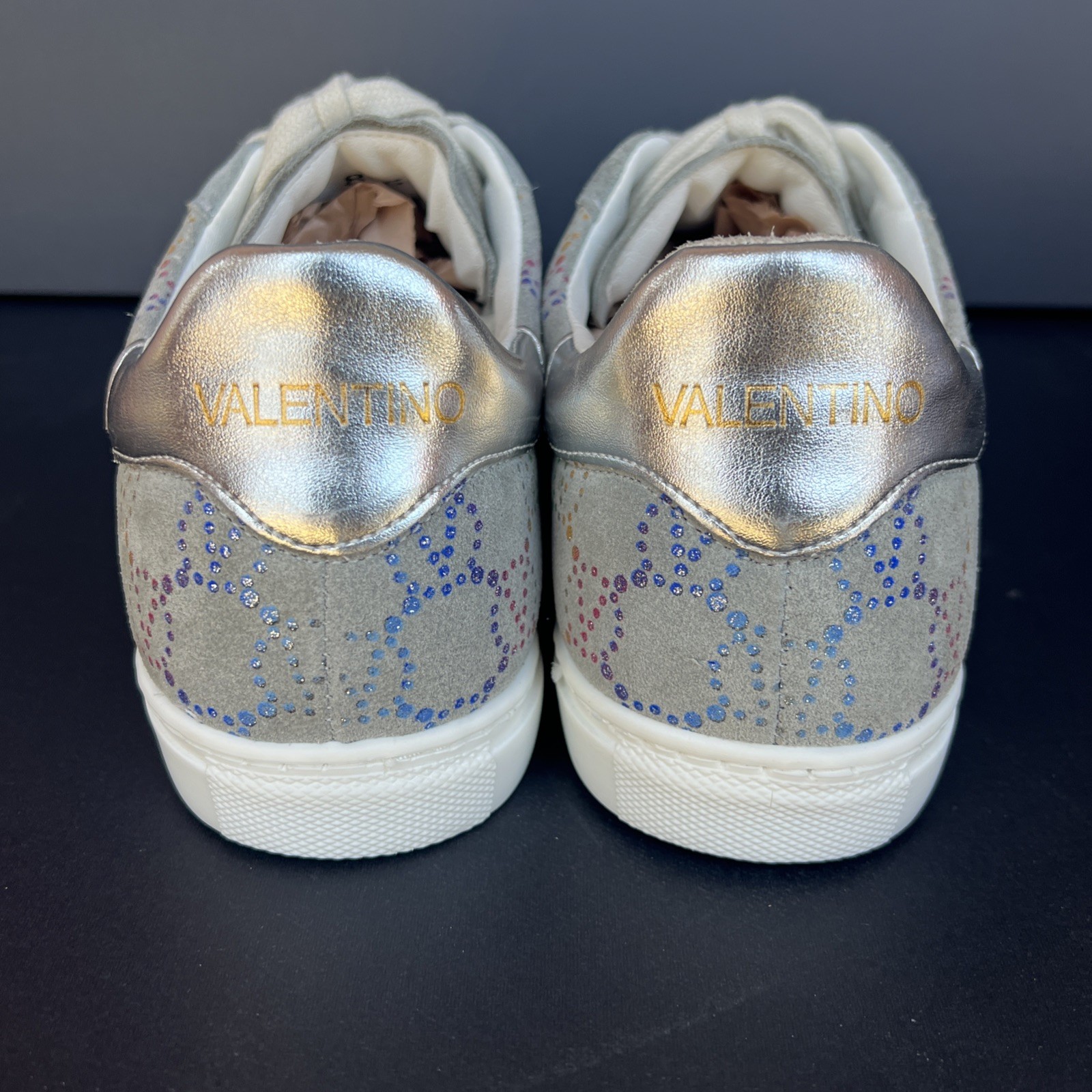 Valentino by Mario Valentino Giuditta Suede Sneakers 8.5 EU 38.5 Glitter Logo