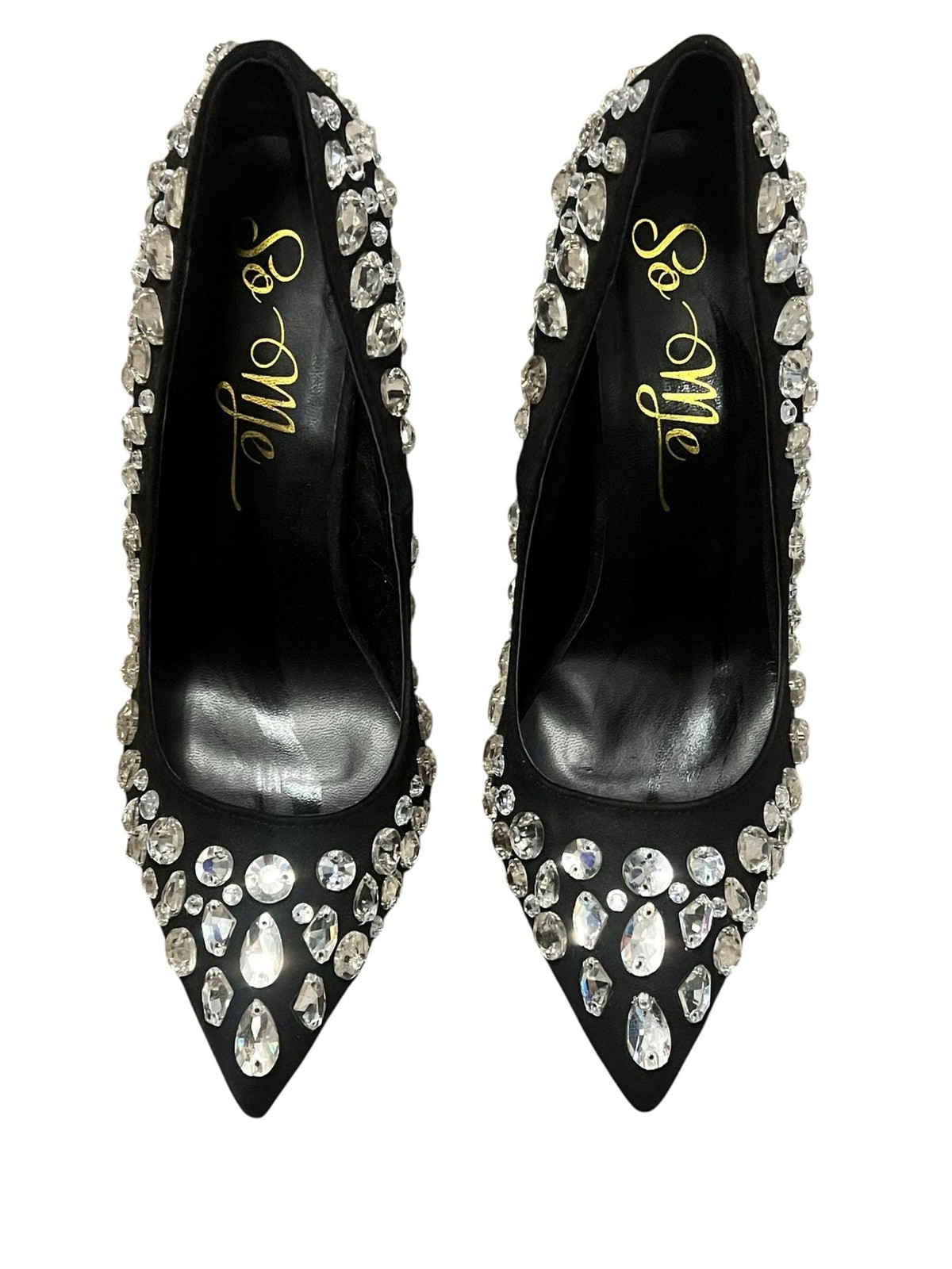 So Me Black Rhinestone Embellished Pointed Toe Stiletto Pumps