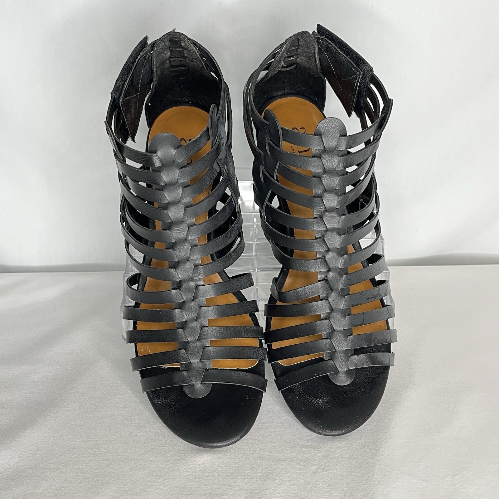A.N.A. Meadow Wedge Sandals Womens 7.5W Black Gladiator Strappy Comfort