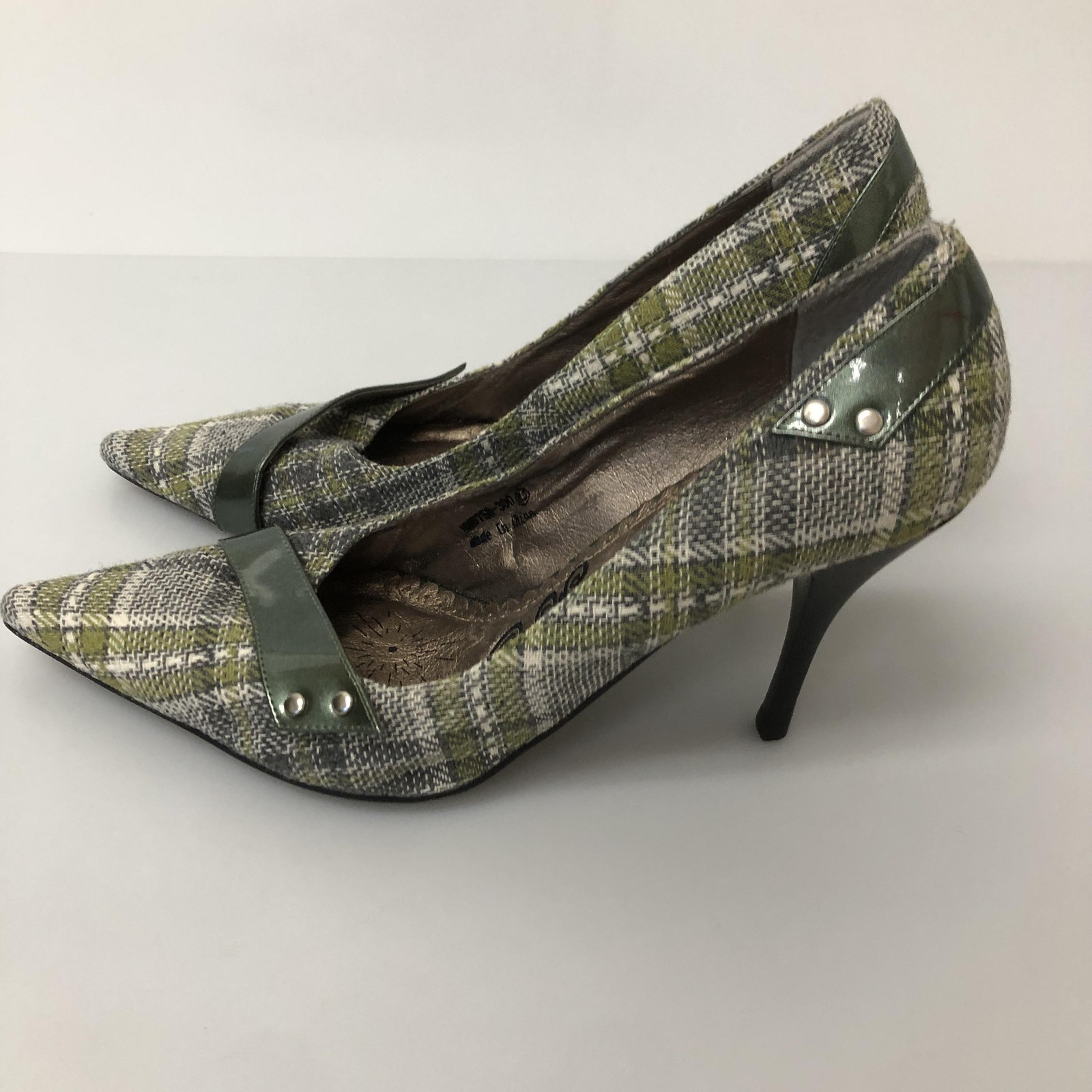 Naughty Monkey Shoes Womens Size 9.5 Green Plaid Pointed Toe Stiletto Heels