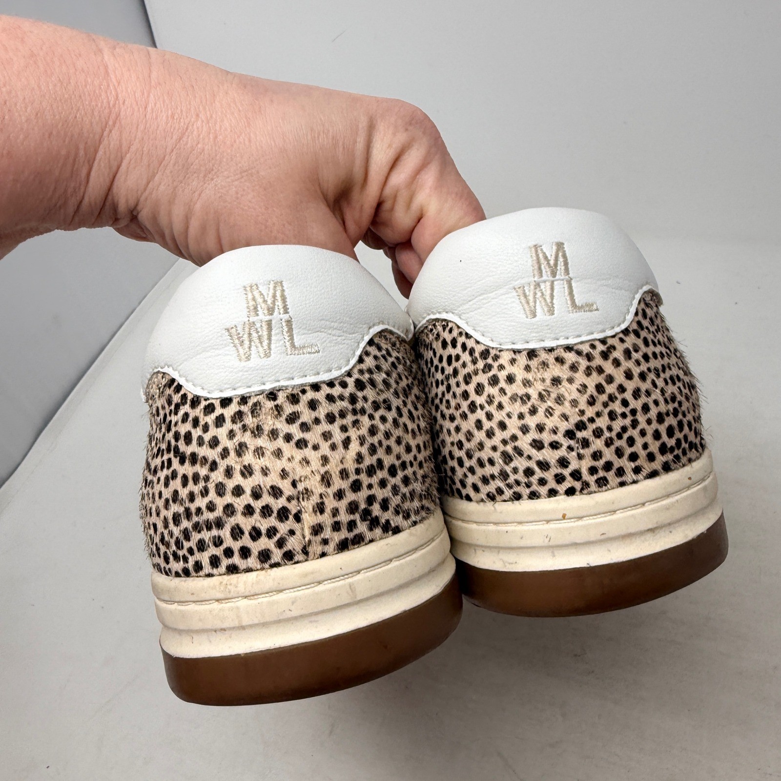 Madewell Court Sneakers 9.5 White Leather Cheetah Real Calf Hair Low Top