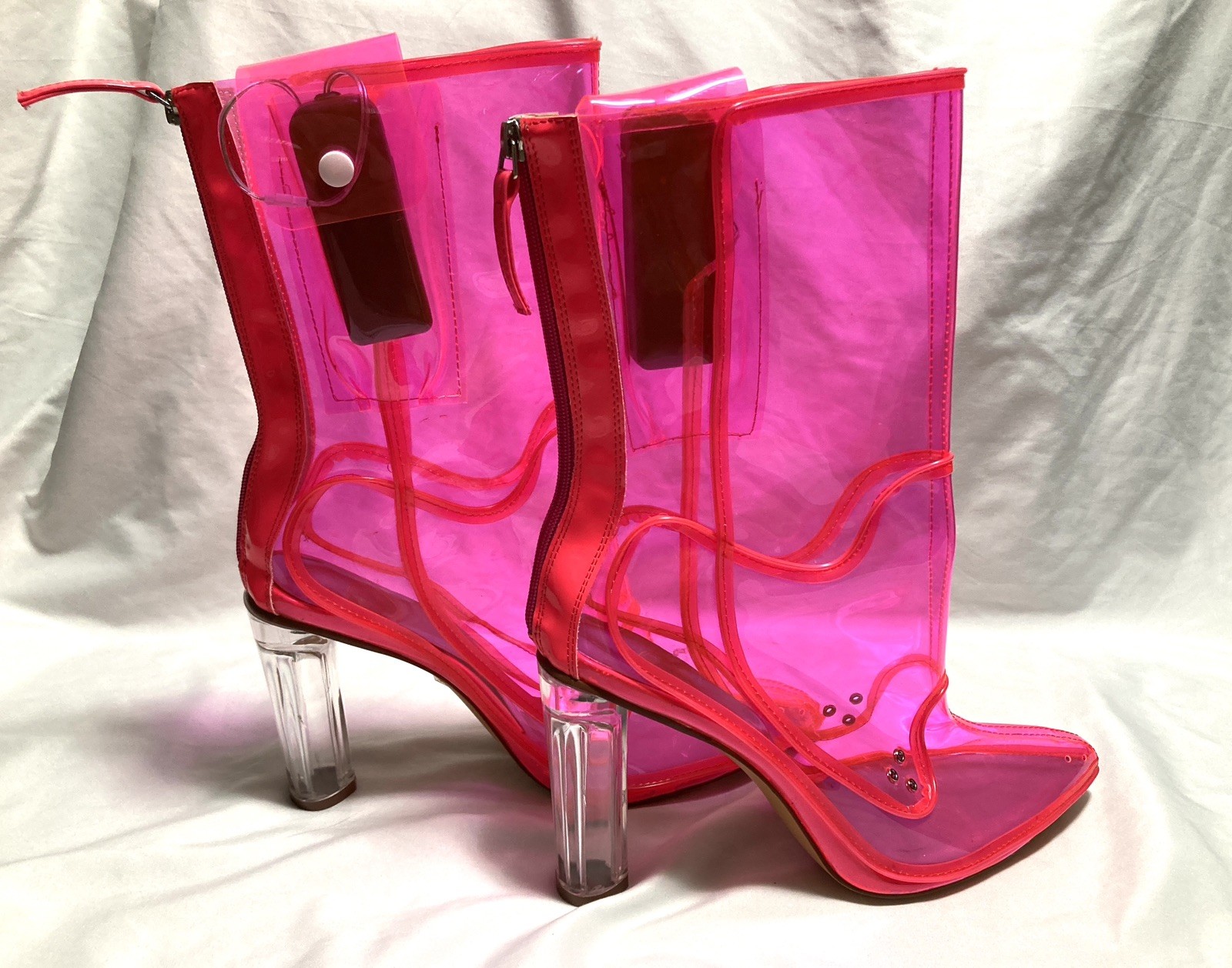 Neon Cowboys HOT PINK PVC BOOTS Women size 14 LED Light Up Out Past Midnight