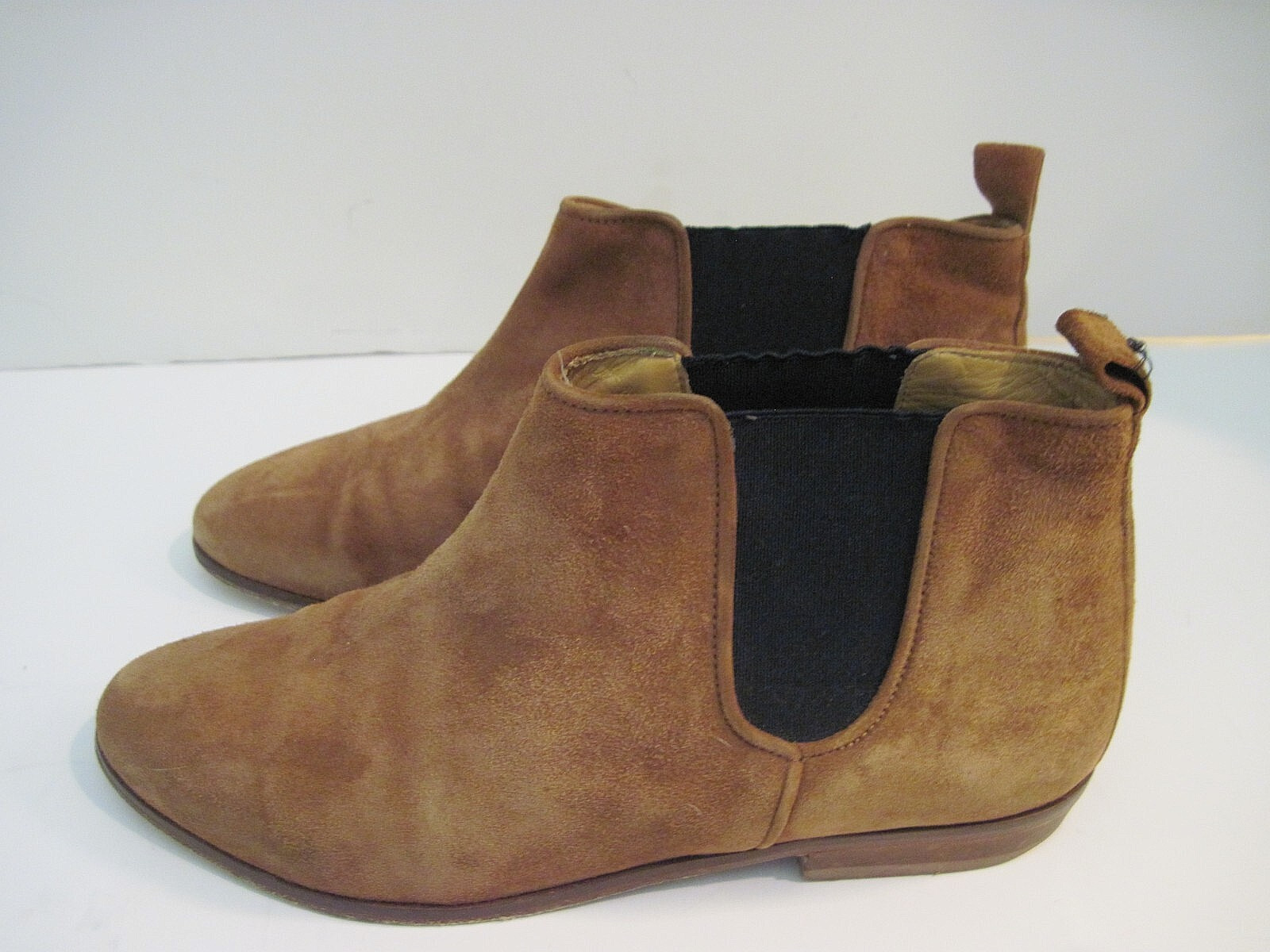 Sezane Low Ankle Brown Booties in Smooth Camel Suede Pull On Size 37