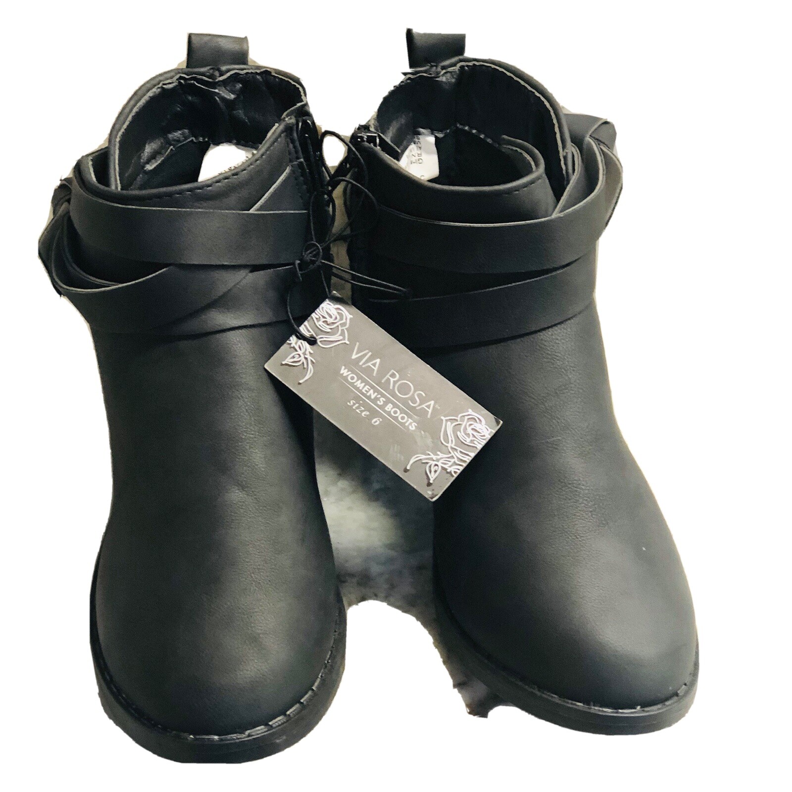 Ship N 24 Hours. New-Via Rosa Womens Black Ankle Boots Size 6.