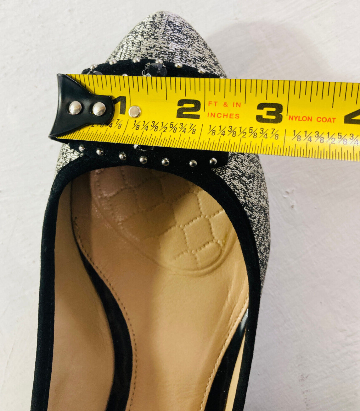 Antonio Melani Black & Silver Flats Silver Studs & Large Black Rhinestones Sz 9
