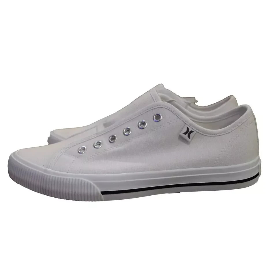 NEW Hurley Ladies Chloe Slip on No Laces Canvas Sneaker Shoes White, Size 6.5