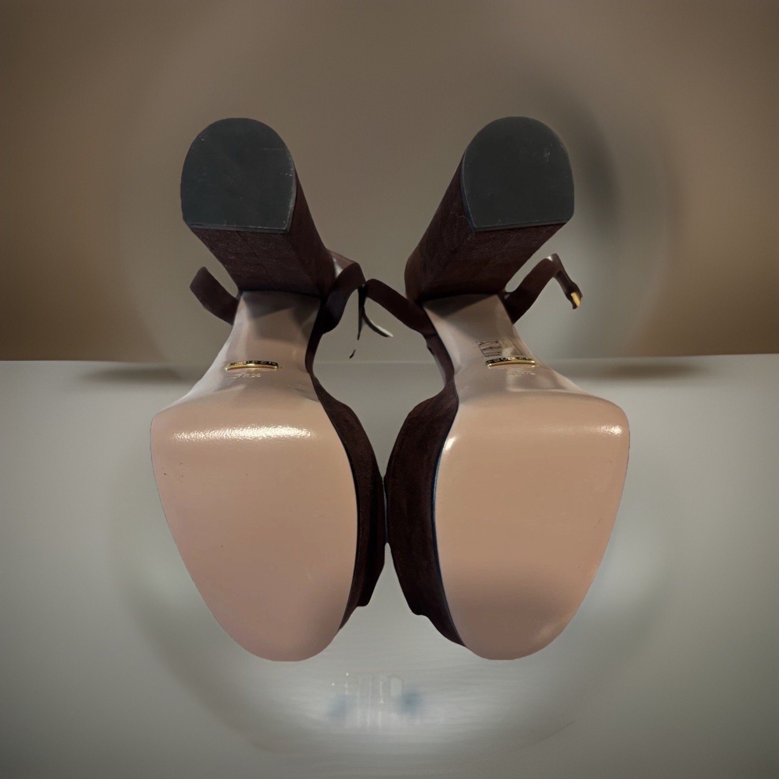 New Gucci Brown Suede Platform Ankle Strap Open Toe Block Heel Sz 8.5 $1240