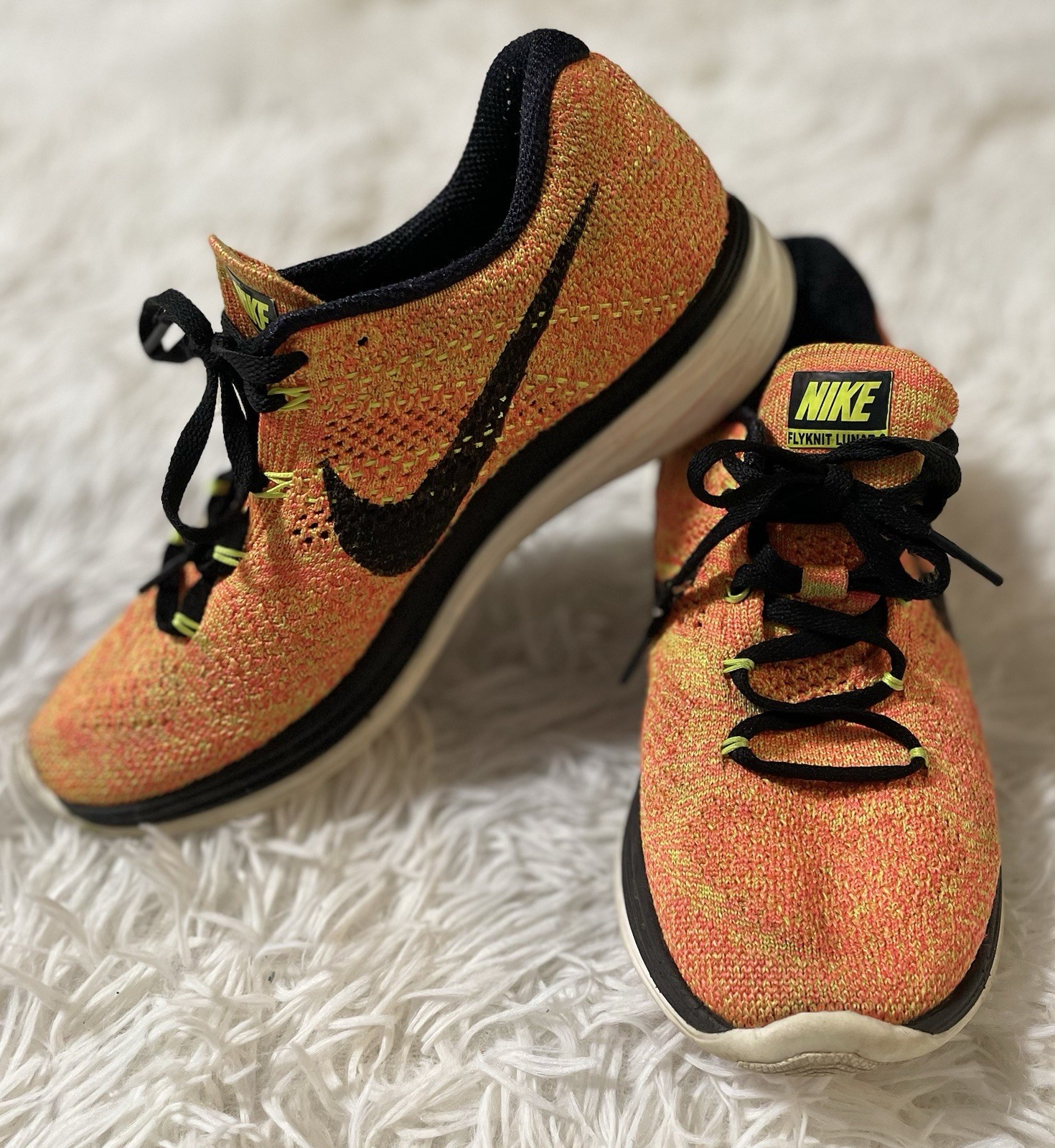 Nike Flyknit Lunar 3 Orange Volt Running Athletic Shoes 698182-700 Womens 6.5