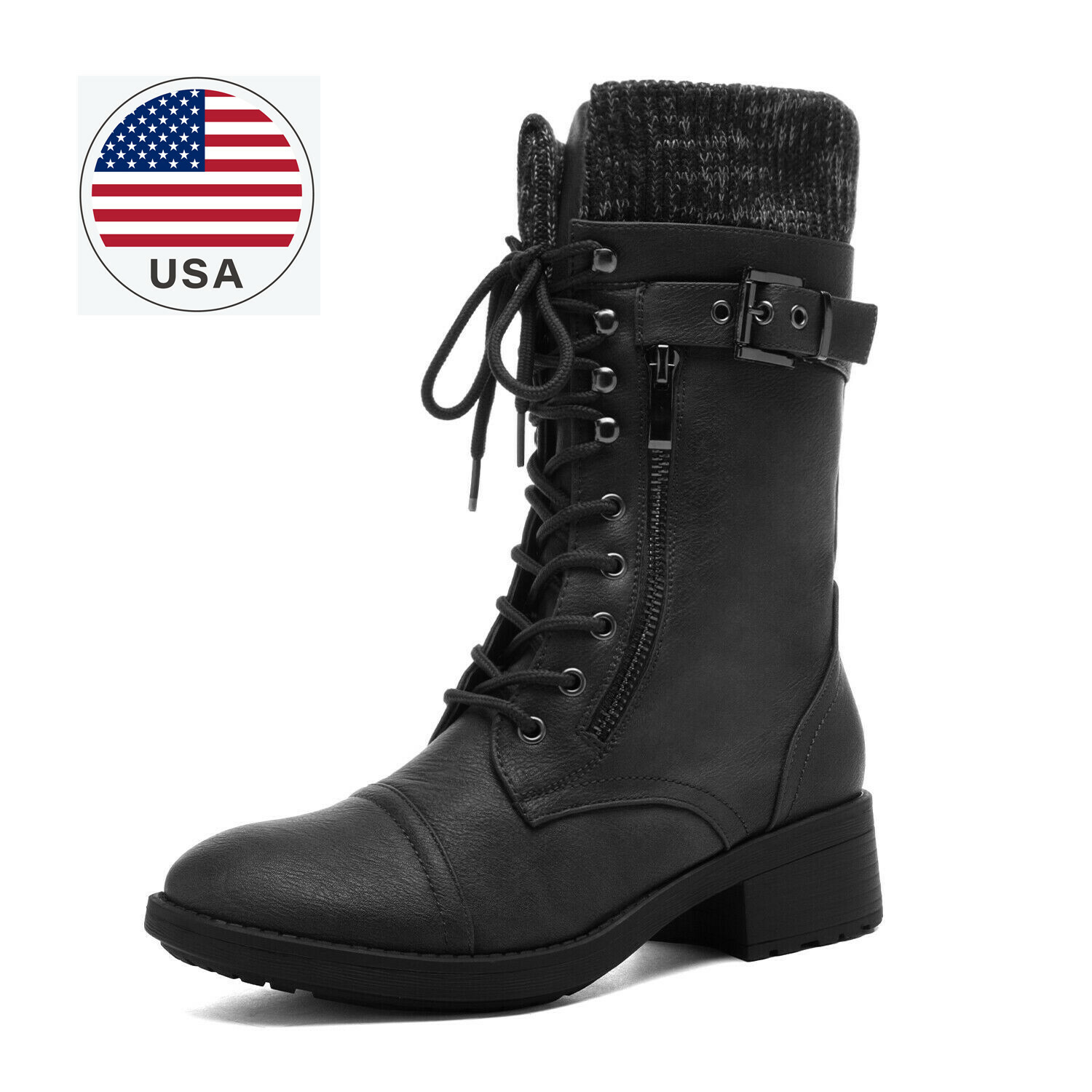 Womens Faux Fur Snow Winter Mid-calf Faux Leather Warm Combat Boots Shoes US