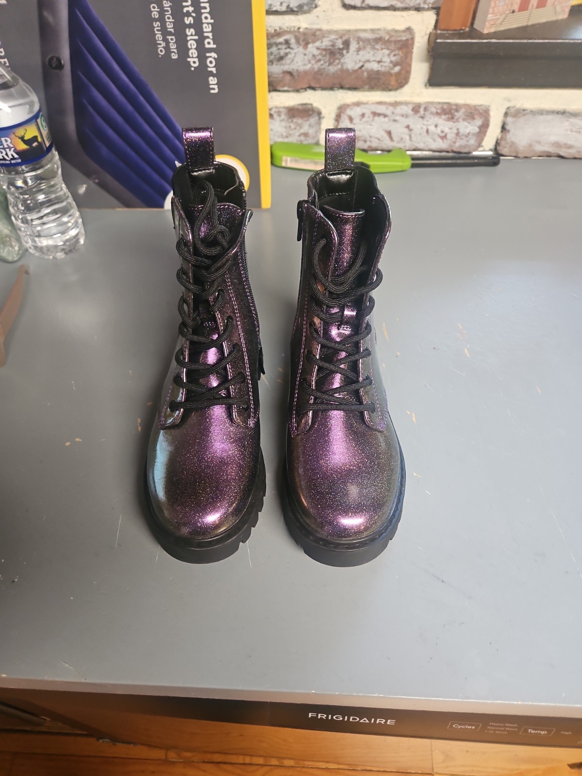 Pink Glitter Art Class Girl’s Zipper Lace-Up Combat Style Boots Size 1