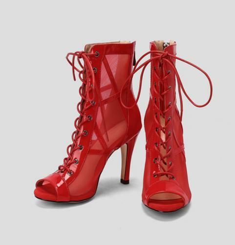 Womens Faux Leather Mesh Splice Sandals Lace Up Back Zip Open Toe Ankle Boots SZ