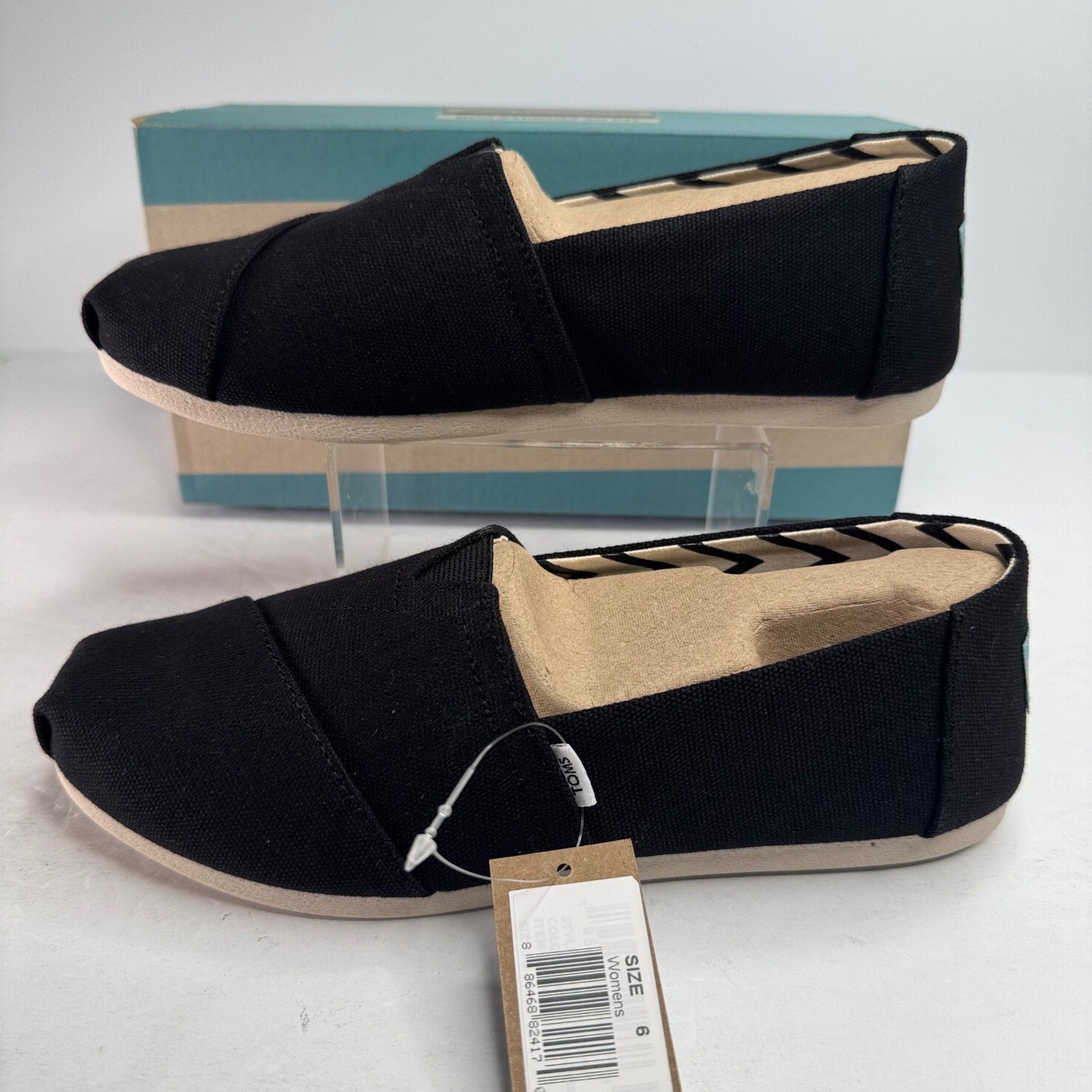 TOMS Alpargata Black Recycled Cotton Canvas Slip On Flats Womens 6 10017732