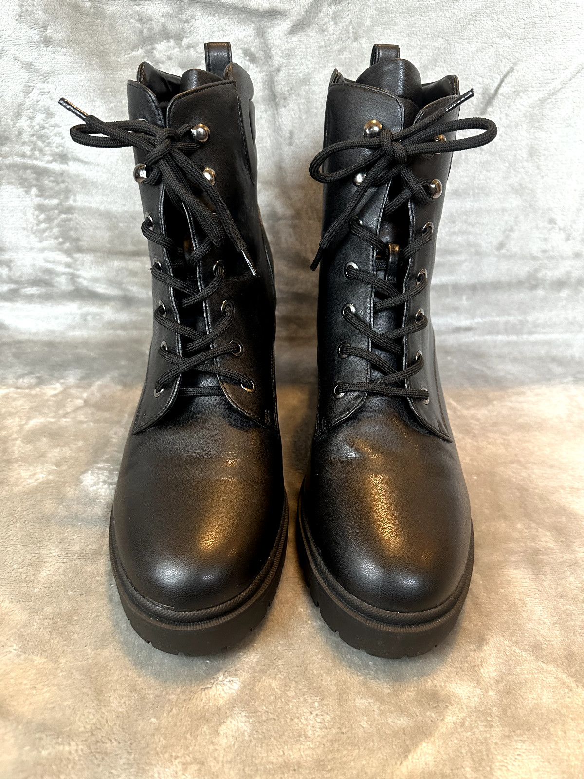 AEROSOLES ESEN COMBAT MOTO BOOTS BLACK VEGAN LEATHER NWT 12M