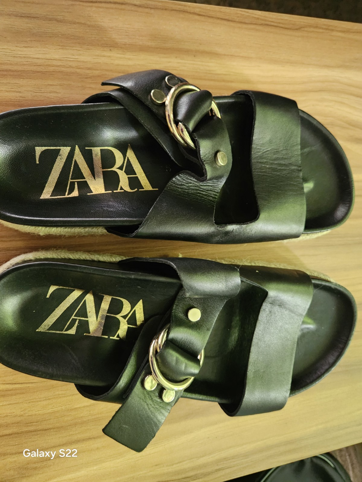 Zara Women’s Black Leather Slide Sandals Buckle Strap EU 38 US 7