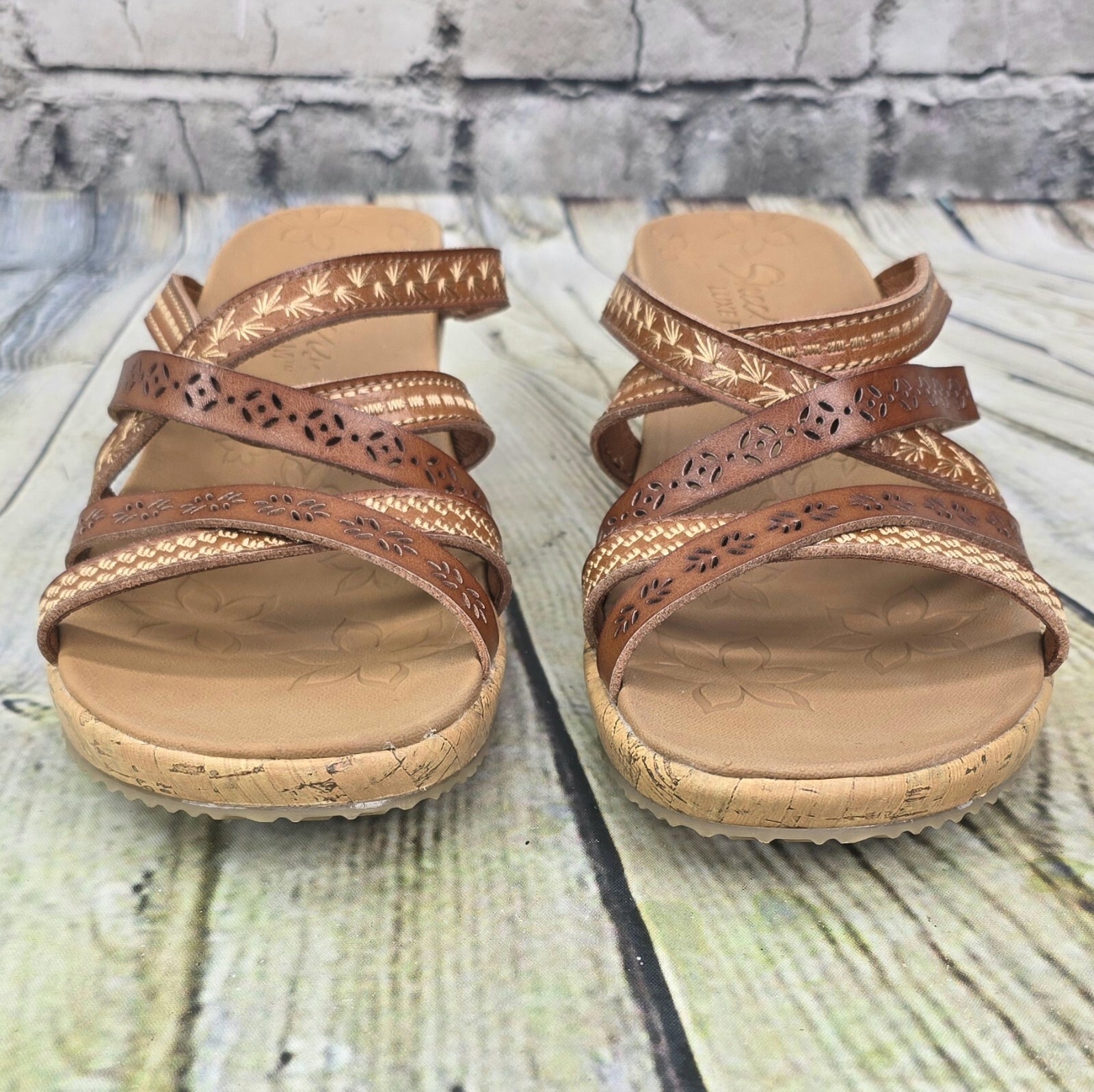 SKECHERS Beverlee Sandals Women 9 Brown Strappy Wedge Summer Comfy BOHO Shoe