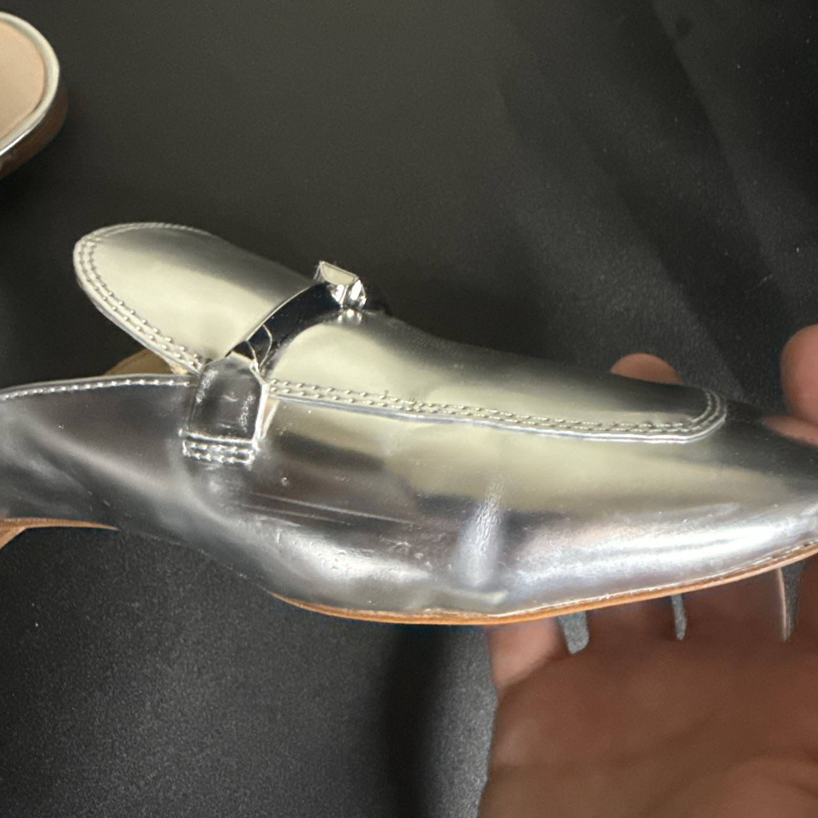 Kate Spade New York Laura Silver Specchio Leather Mules Slides Women Size 10M
