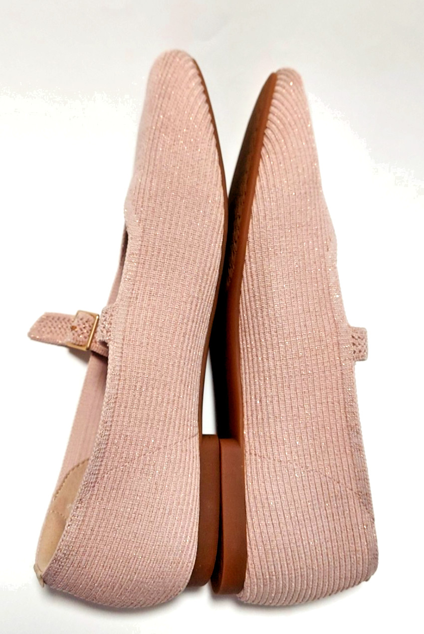 Vivaia Margot Square-Toe V-Cut Flats Mary Jane Shoes Knit Rose Gold US 10 EUC
