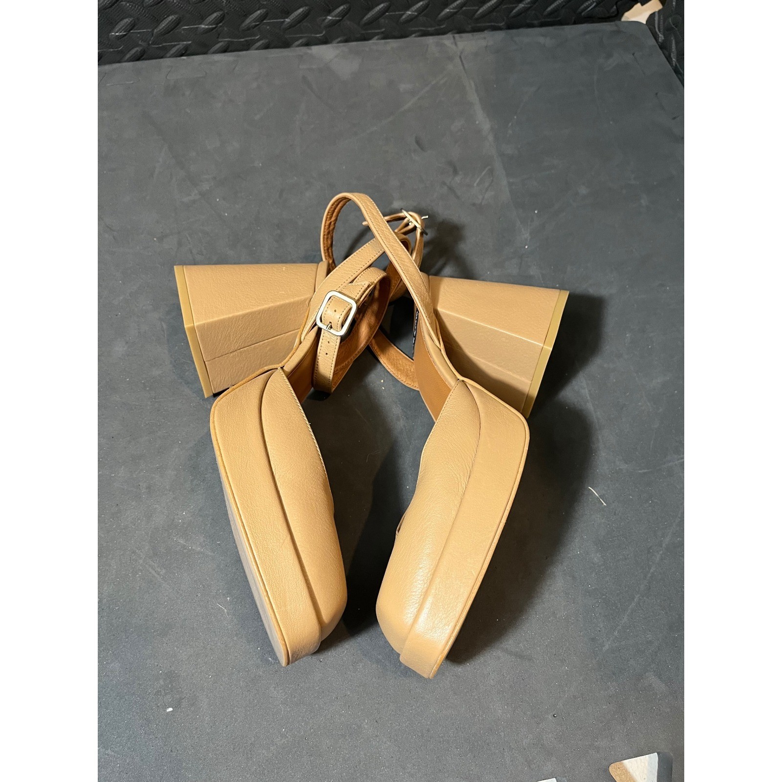 Angel Alarcon Platform Heels Womens 37 Tan Leather Square Toe Ankle Strap Spain