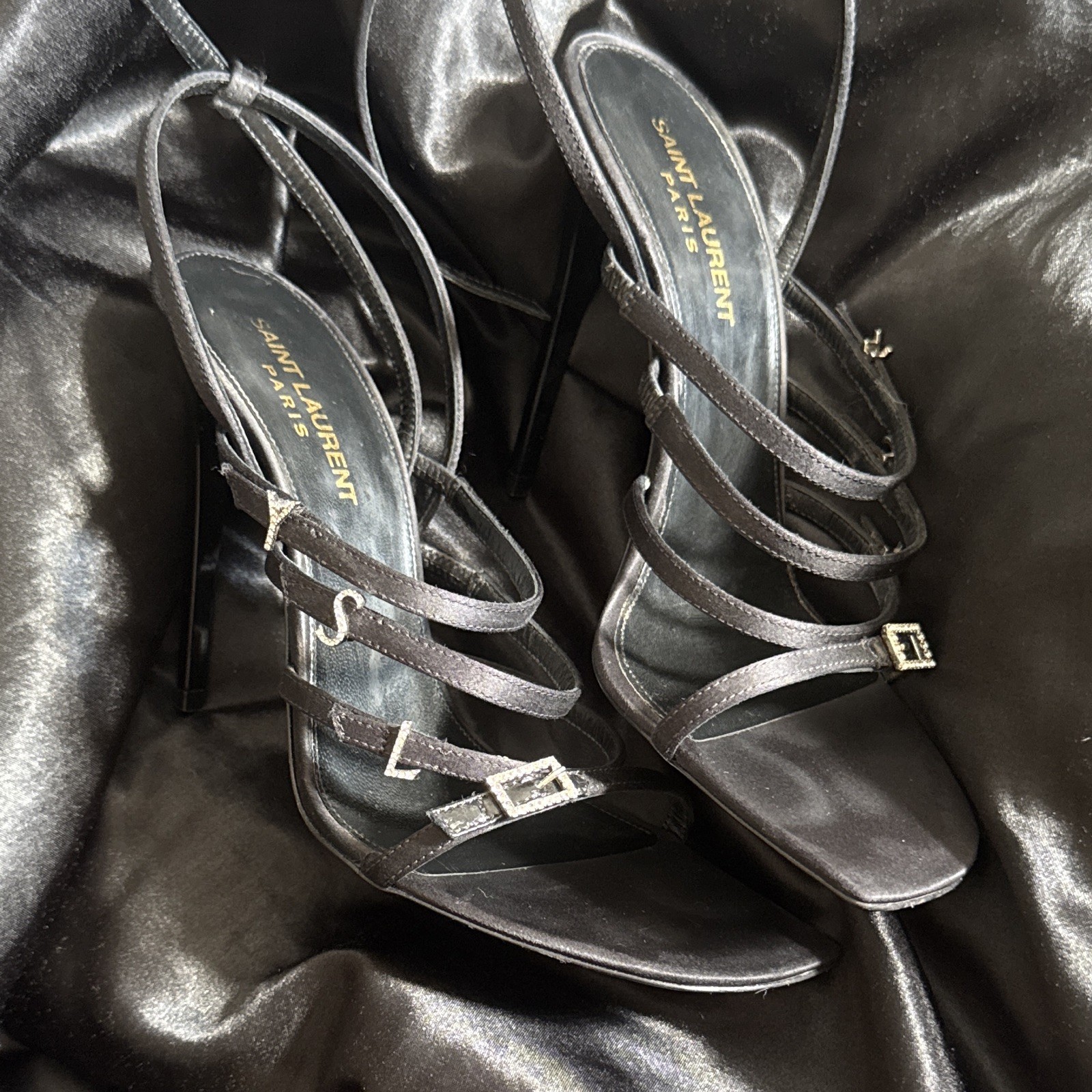 Saint Laurent Women’s Black Leather Strappy Ankle Strap Stiletto Sandal 7.5