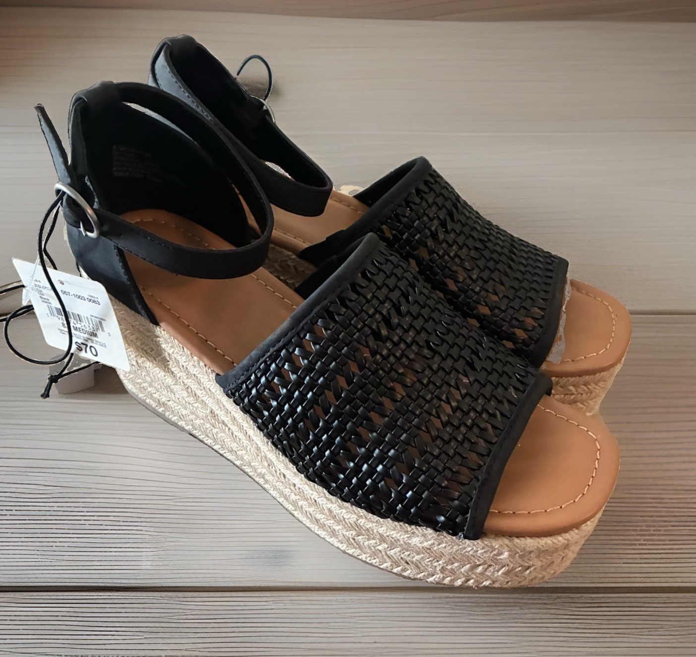 a.n.a Women’s Lisa Woven Espadrille Wedge Platform Black Sandals 8.5M🆕