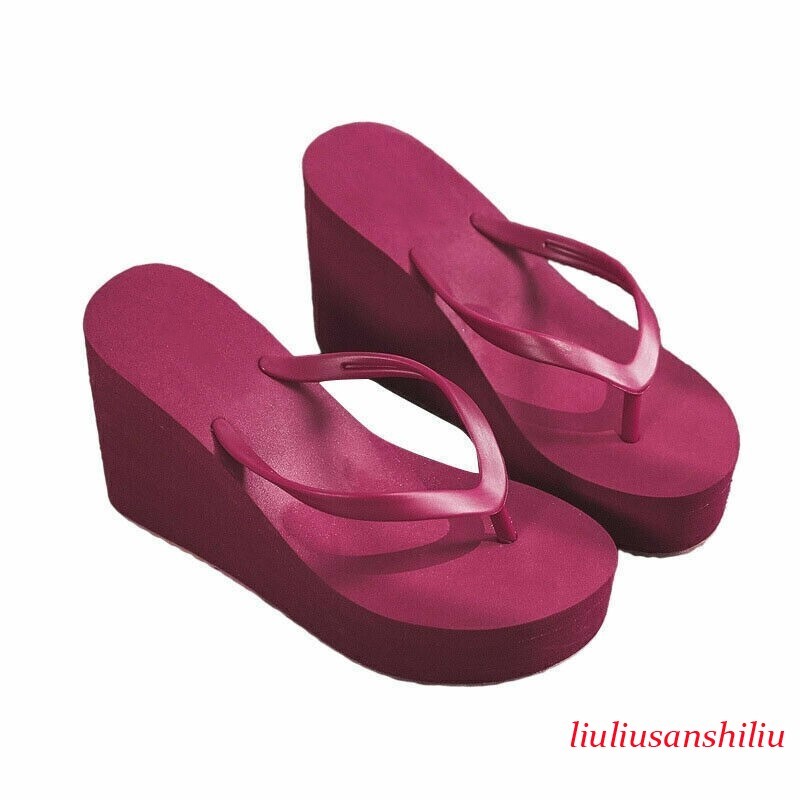 Womens Wedges Flip Flops Summer High Heels Sandals Platform Slippers Solid Shoes