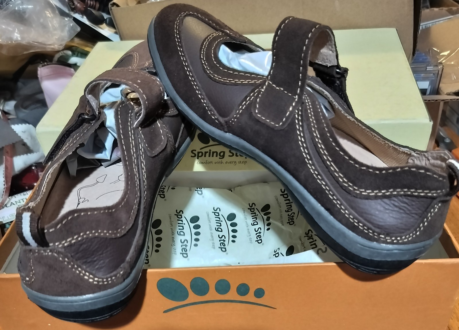 Spring Steps Brown Leather Mary Jane Womens Shoes, Size 7 New