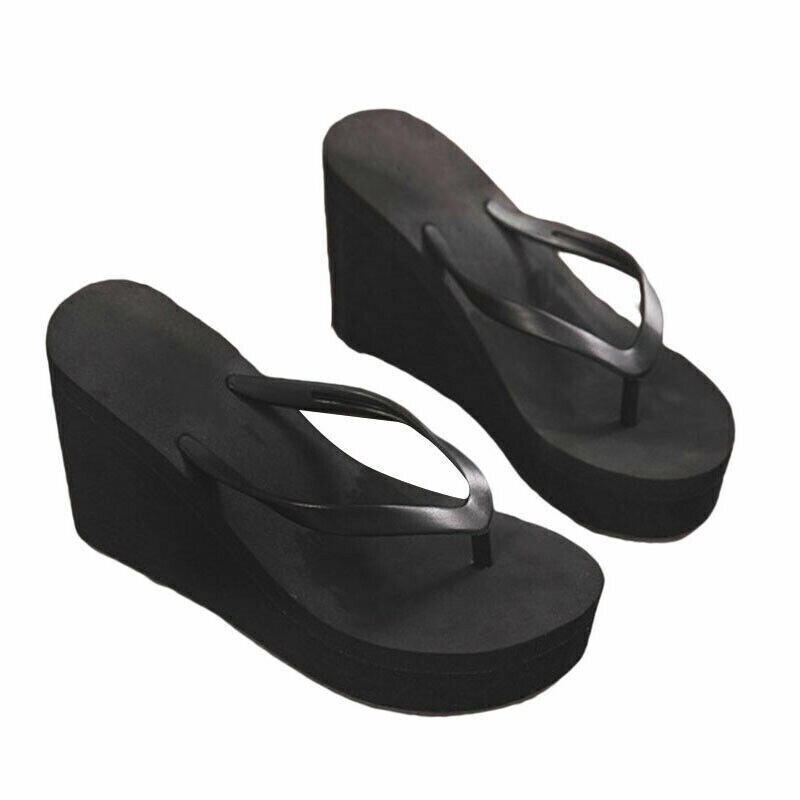 Womens Wedges Flip Flops Summer High Heels Sandals Platform Slippers Solid Shoes