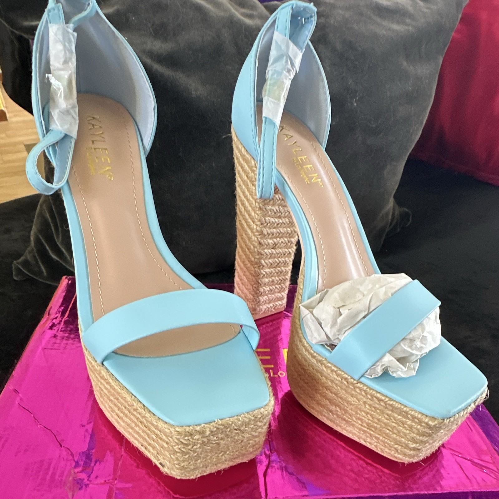 Kayleen Women’s Blue Platform Block Heel Ankle Strap Open Toe Sandals 7.5 NIB