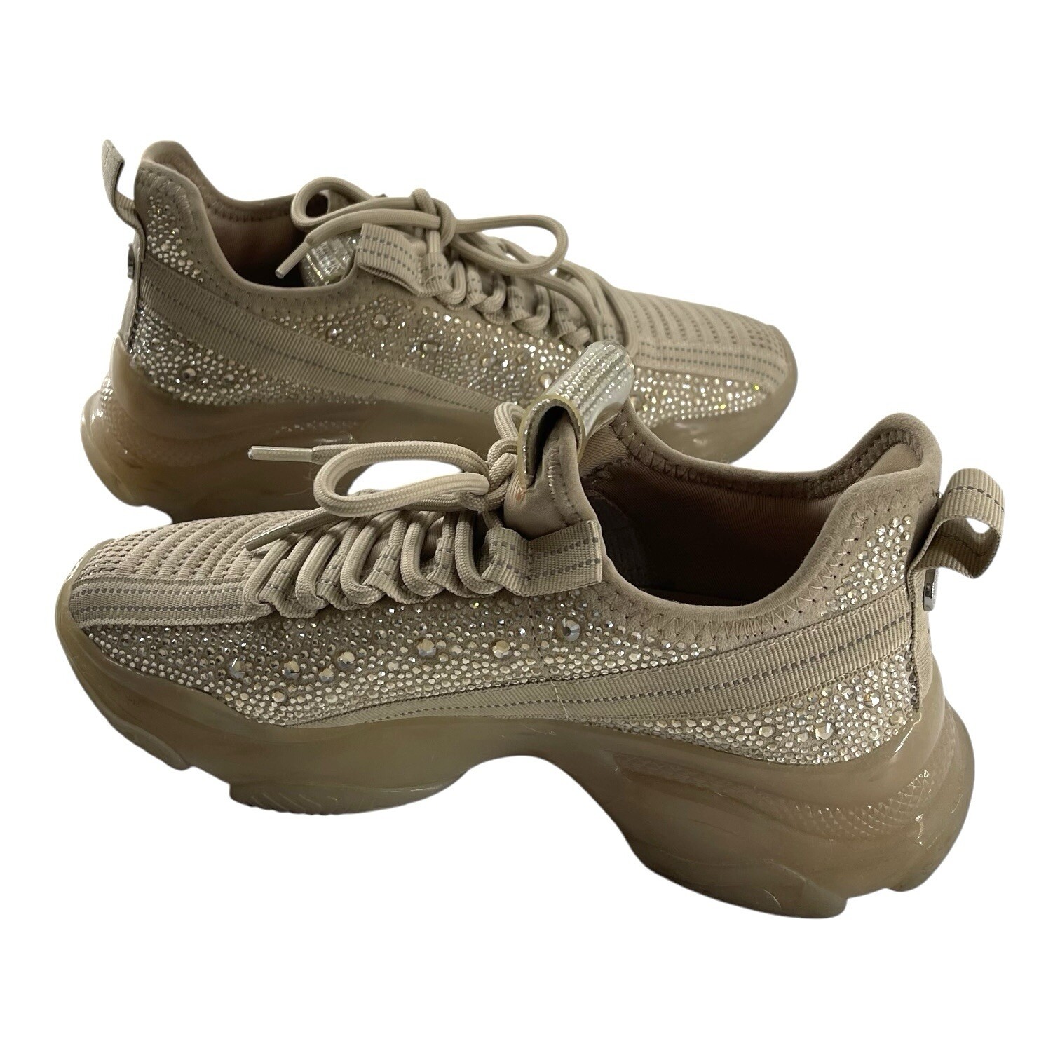 Steve Madden Rhinestone Maxima SM NY90 Tan Beige Sneaker Women’s Size 7M