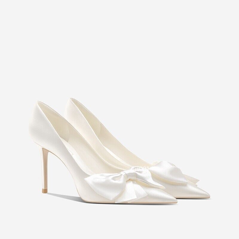 Bride Satin Bowtie High Heels Women Wedding Shoes Stiletto Heel Pump Shoes