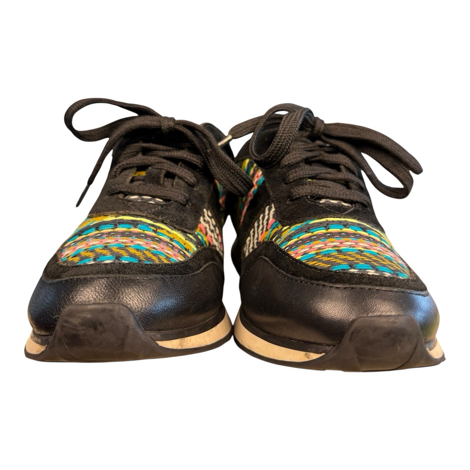 Via Spiga Fashion Black Leather Suede Multicolor Sneakers Women’s 8.5